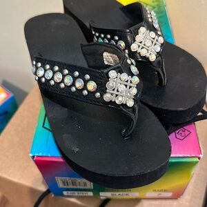 COWGIRL JEWELS SIZE 7 BLACK WITH CLEAR RHINESTONES